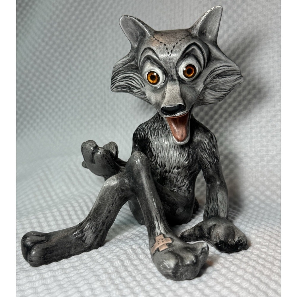 Whimsical Ceramic Wolf 6.5" Figurine With Removable Head Signed Jeanette Clark